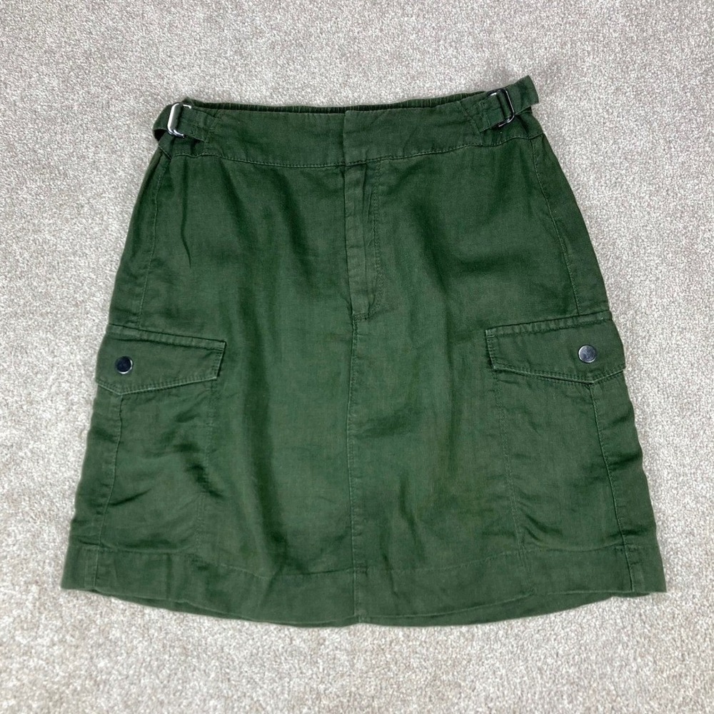 Athleta Voyager Linen Cargo Mini Skirt Womens Sz 2 Green Travel Lagenlook Safari